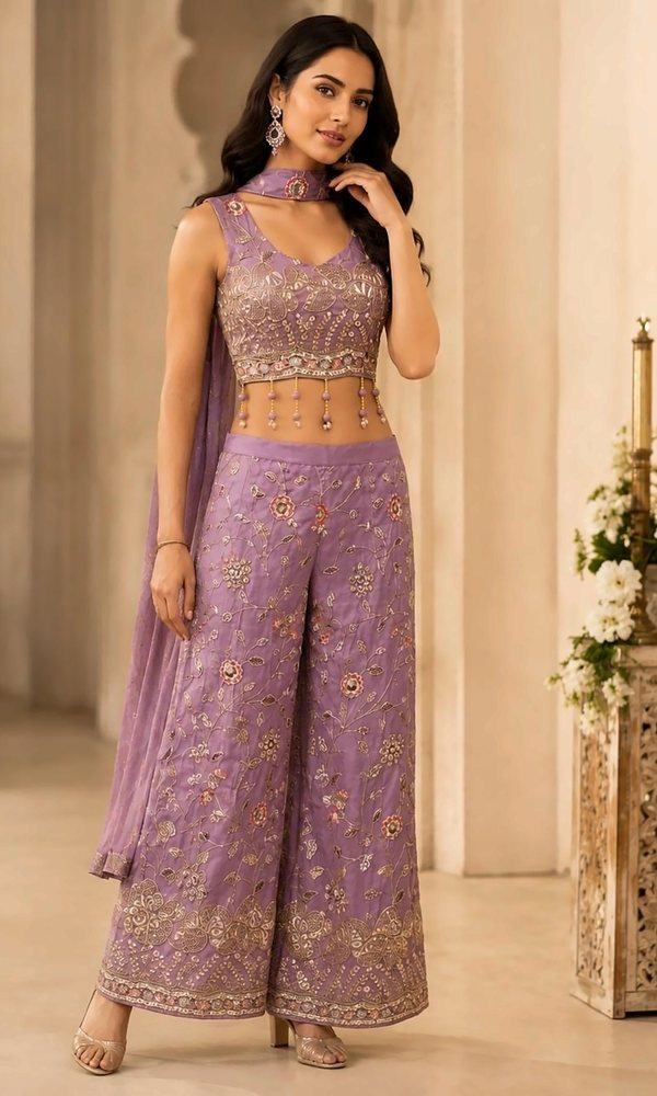 Lilac Crop Top Palazzo Set