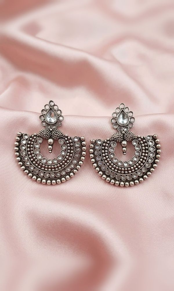 Oxidised Silver Chandbali Earrings