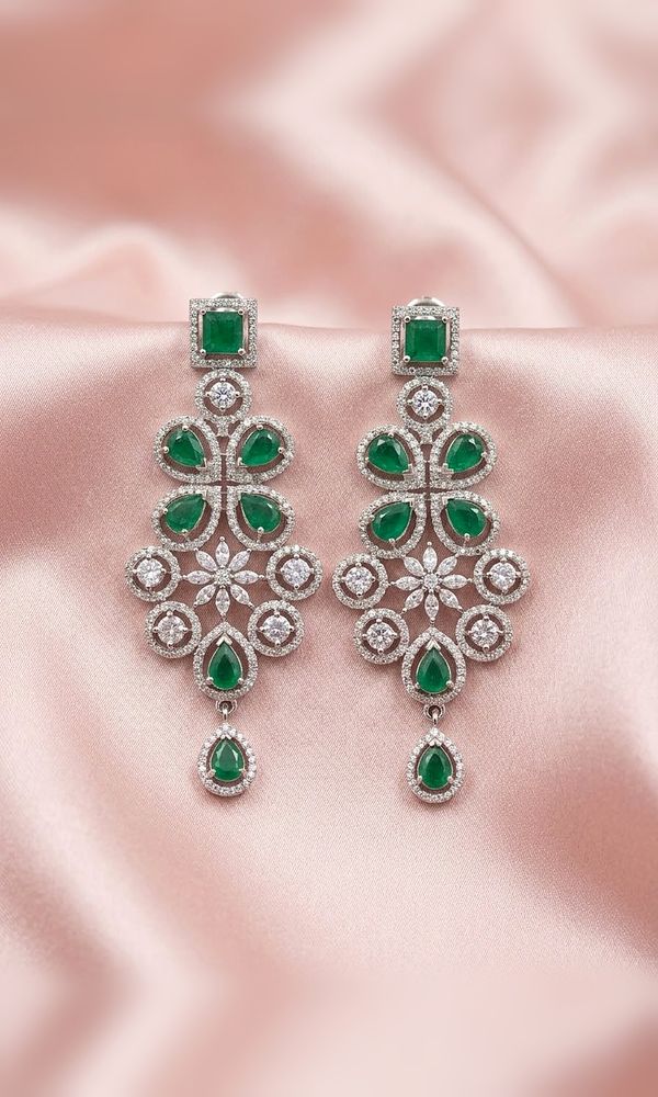Emerald Diamond-Look Chandelier Earrings