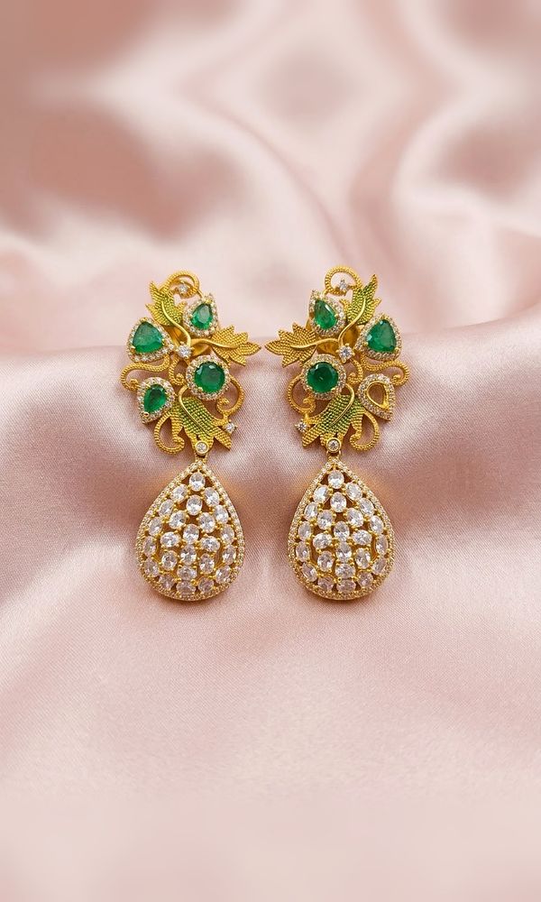 Emerald & Gold Floral Drop Earrings