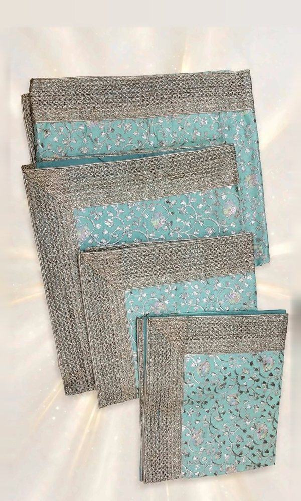 Aqua Floral Rumala Sahib with Silver Border