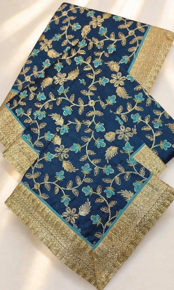 Peacock Blue Zari Floral Rumala Sahib