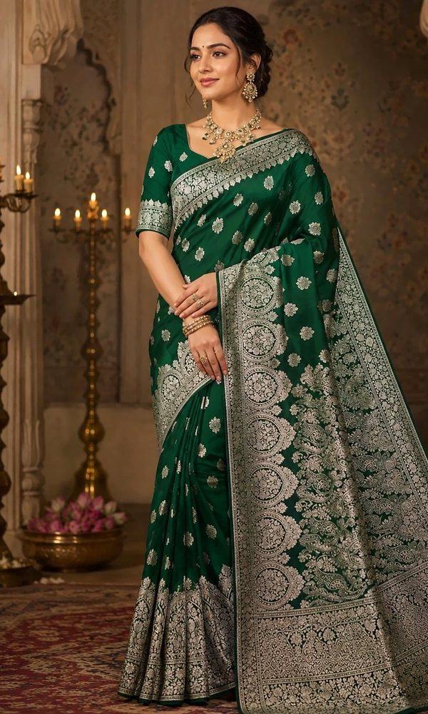 Emerald Green Banarasi Silk Saree