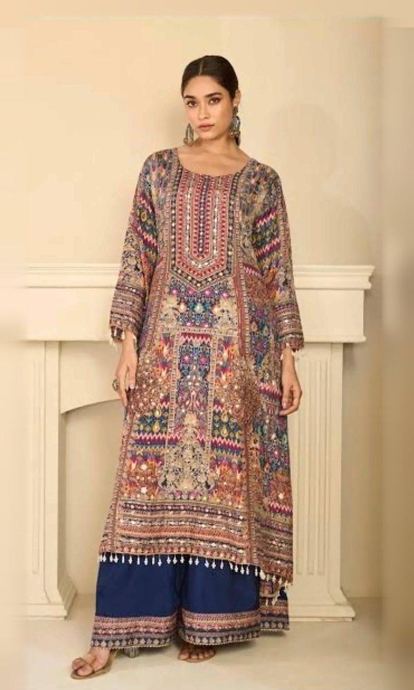 Multicolour Heritage Print Palazzo Suit